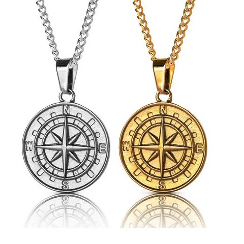 Compass Stainless Steel Pendant Necklace