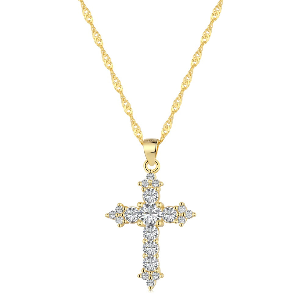 Small Cubic Zirconia Diamond Cross Pendant Necklace