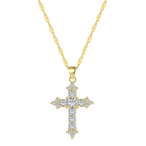 Small Cubic Zirconia Diamond Cross Pendant Necklace
