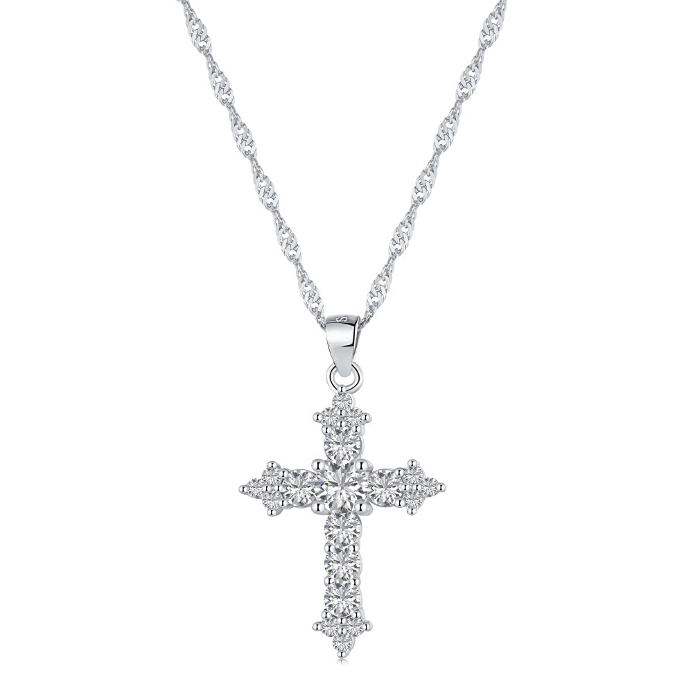 Small Cubic Zirconia Diamond Cross Pendant Necklace