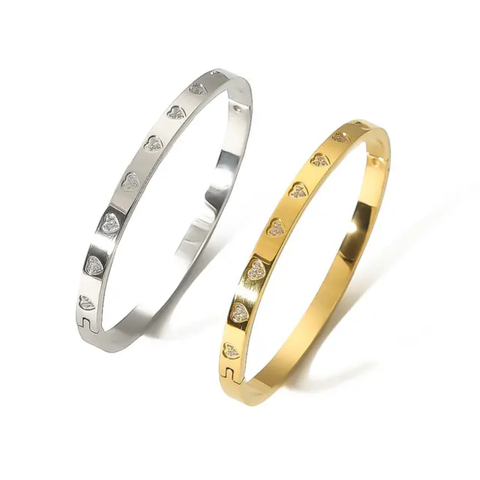 Love Heart Cubic Zirconia Cuff Bracelet