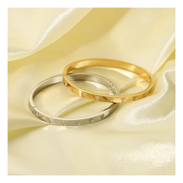 Love Heart Cubic Zirconia Cuff Bracelet