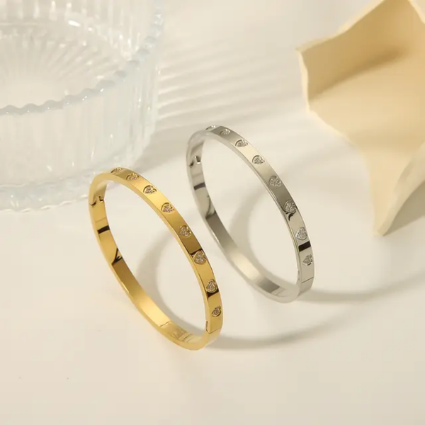 Love Heart Cubic Zirconia Cuff Bracelet