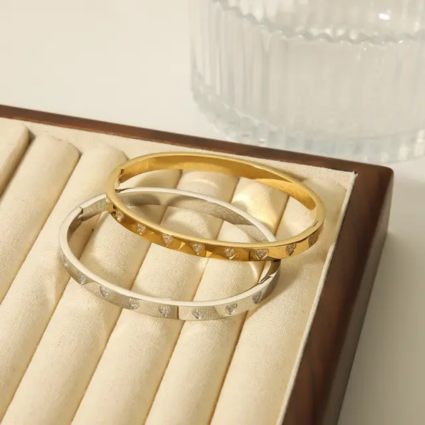 Love Heart Cubic Zirconia Cuff Bracelet