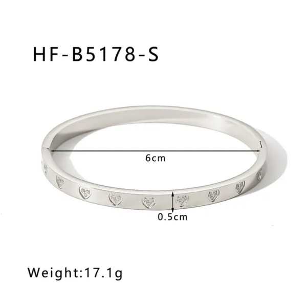 Love Heart Cubic Zirconia Cuff Bracelet