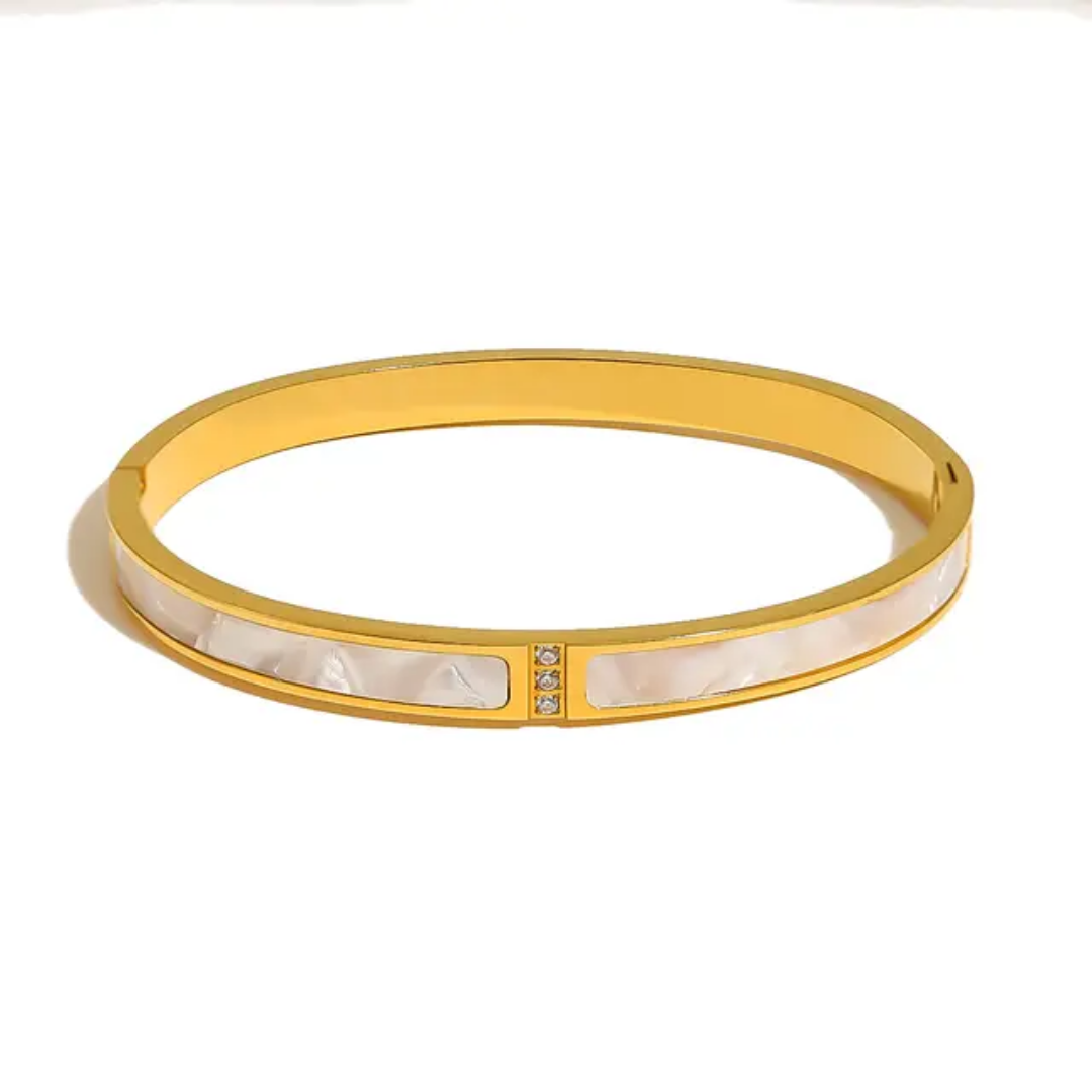 Cubic Zirconia White Mother Shell Cuff Bangles
