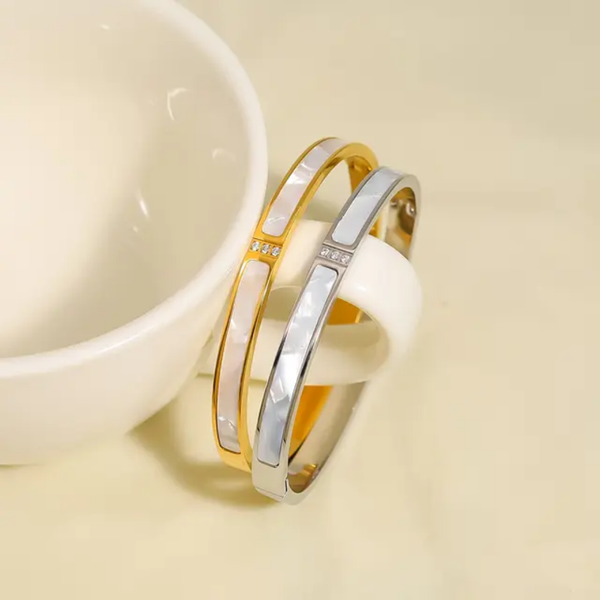 Cubic Zirconia White Mother Shell Cuff Bangles