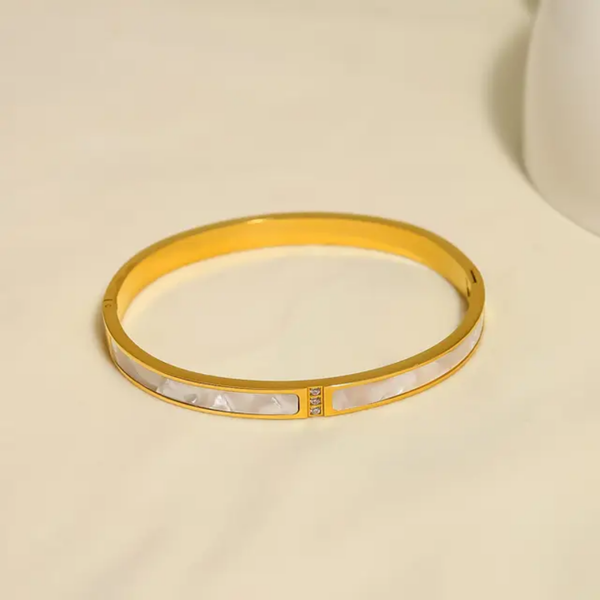 Cubic Zirconia White Mother Shell Cuff Bangles
