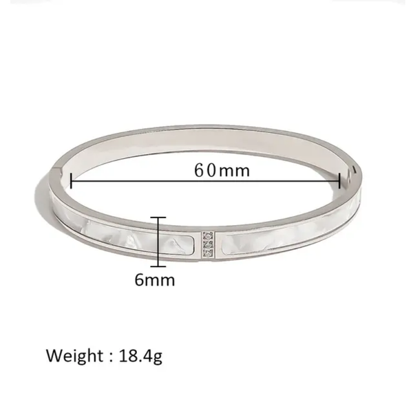 Cubic Zirconia White Mother Shell Cuff Bangles