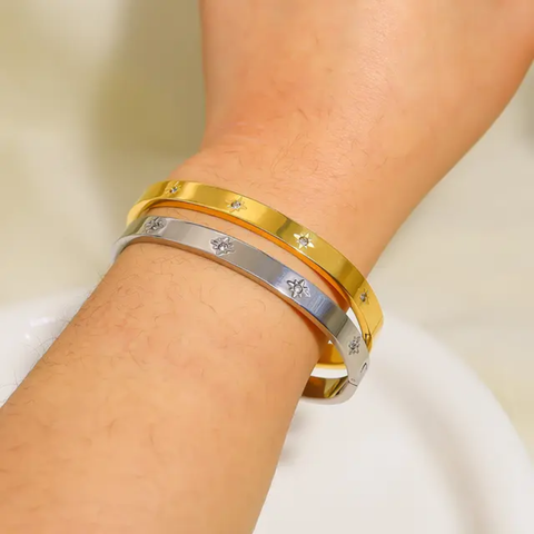 Star Flower Cubic Zirconia Cuff Bracelet