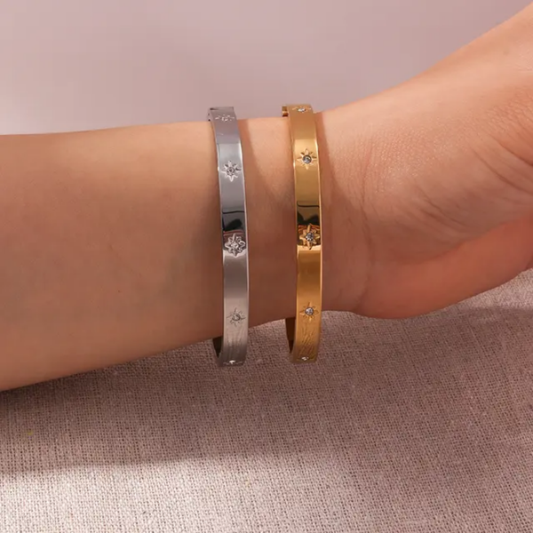 Star Flower Cubic Zirconia Cuff Bracelet