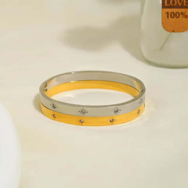 Star Flower Cubic Zirconia Cuff Bracelet