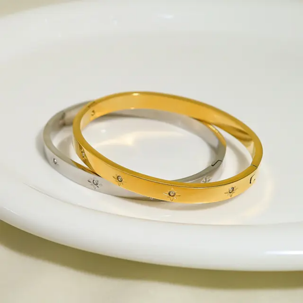 Star Flower Cubic Zirconia Cuff Bracelet