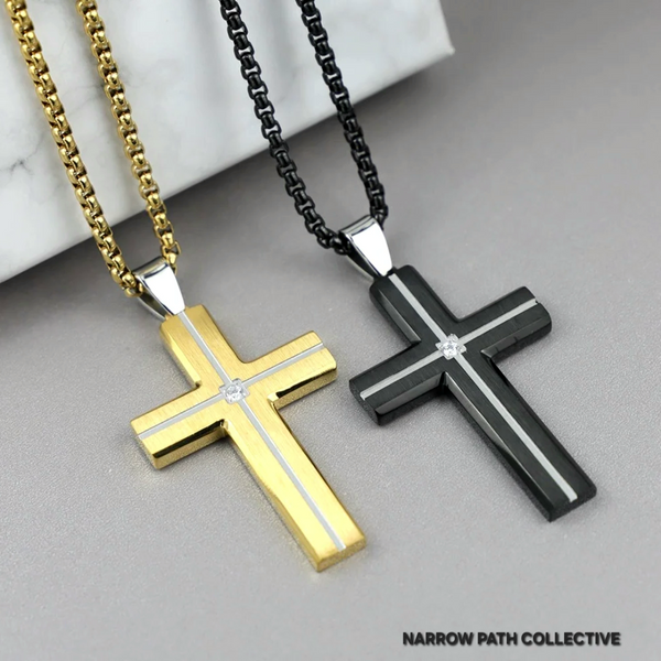 Cross Pendant with Silver Inlay & Cubic Zirconia Necklace