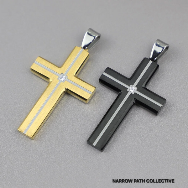 Cross Pendant with Silver Inlay & Cubic Zirconia Necklace