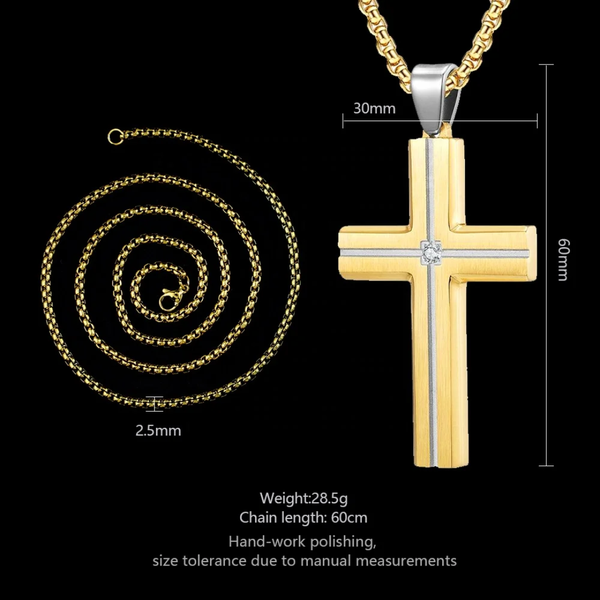 Cross Pendant with Silver Inlay & Cubic Zirconia Necklace