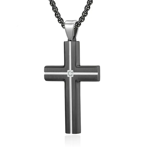 Cross Pendant with Silver Inlay & Cubic Zirconia Necklace