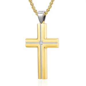 Cross Pendant with Silver Inlay & Cubic Zirconia Necklace