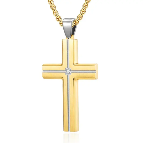 Cross Pendant with Silver Inlay & Cubic Zirconia Necklace