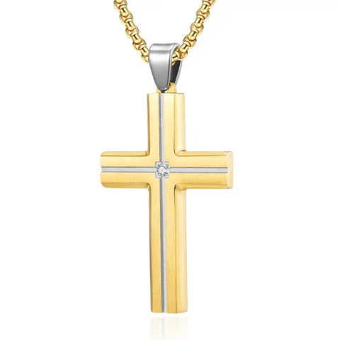 Cross Pendant with Silver Inlay & Cubic Zirconia Necklace