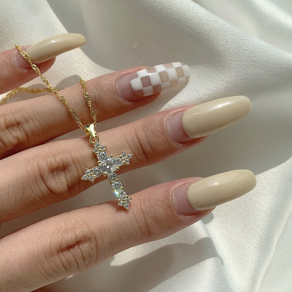 Small Cubic Zirconia Diamond Cross Pendant Necklace