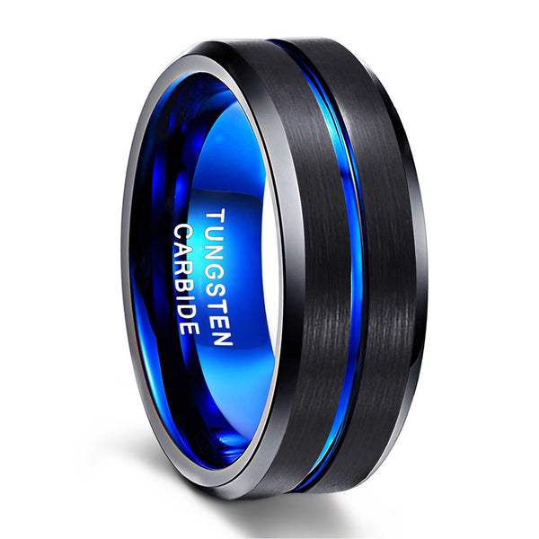 8mm Black Blue Inlay Tungsten Ring