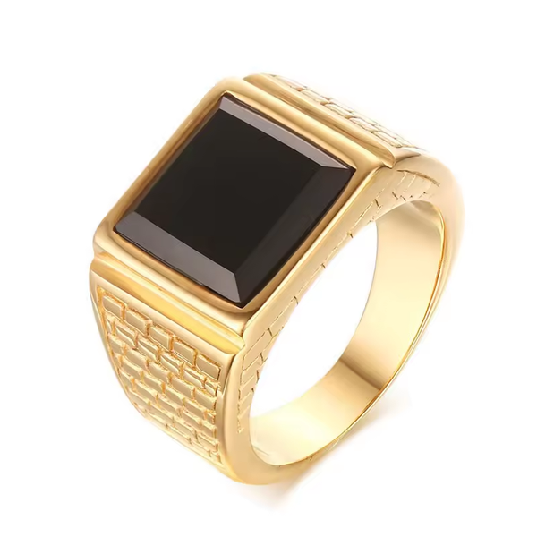 Agate Stone Inlay Men's 24k Gold Plated Ring