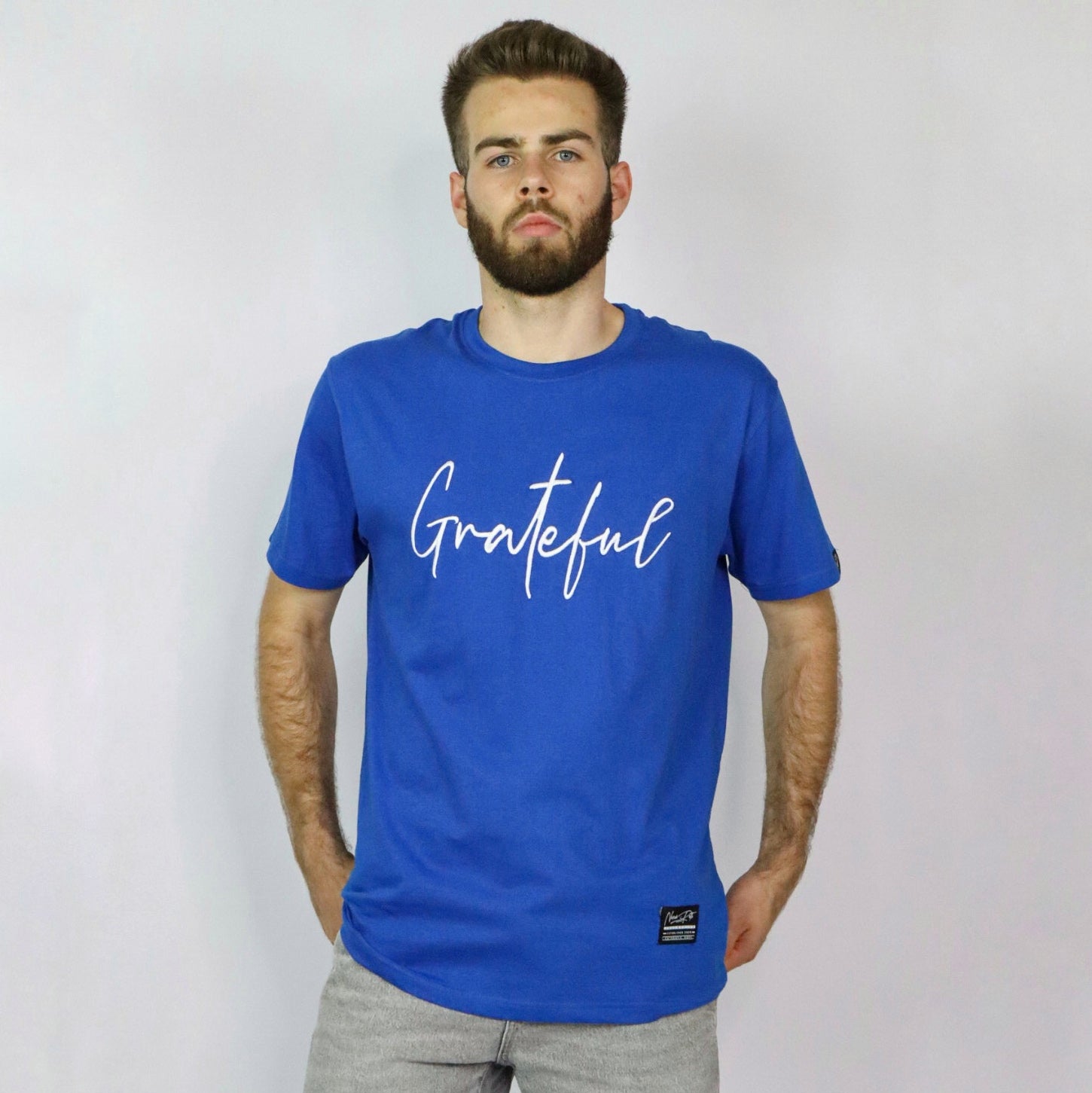GRATEFUL EMBROIDERED TEE BLUE
