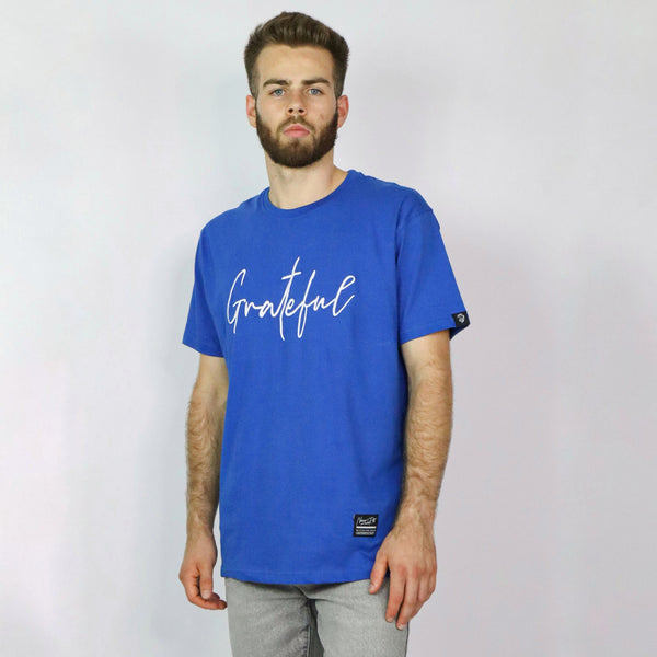 GRATEFUL EMBROIDERED TEE BLUE