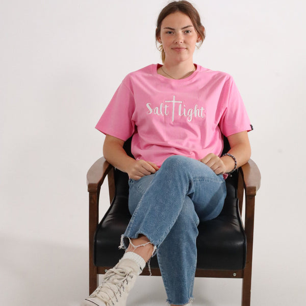 SALT + LIGHT EMBROIDERED TEE PINK