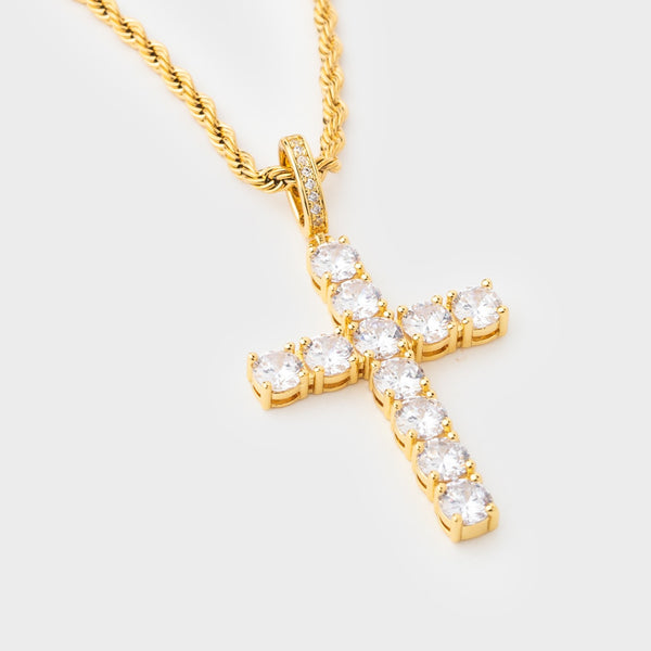 18K Gold Plated - Cubic Zirconia Diamond Cross Pendant Necklace