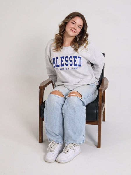 BLESSED EMBROIDERED LOGO SWEATSHIRT GREY