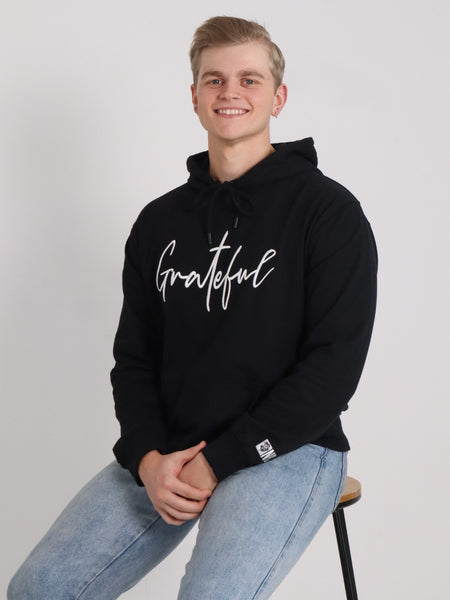 GRATEFUL EMBROIDERED LOGO HOODIE BLACK