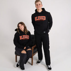BLESSED EMBROIDERED ORANGE LOGO HOODIE BLACK
