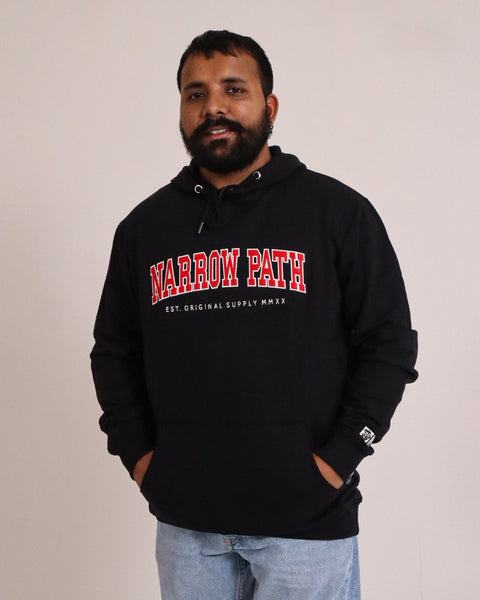 NARROW PATH COLLEGE EMBROIDERED HOODIE BLACK