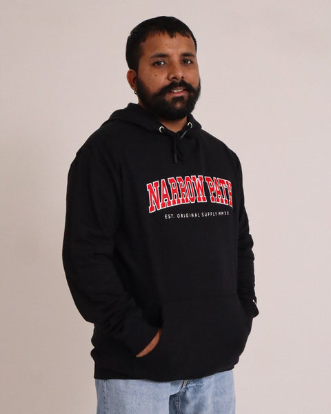 NARROW PATH COLLEGE EMBROIDERED HOODIE BLACK