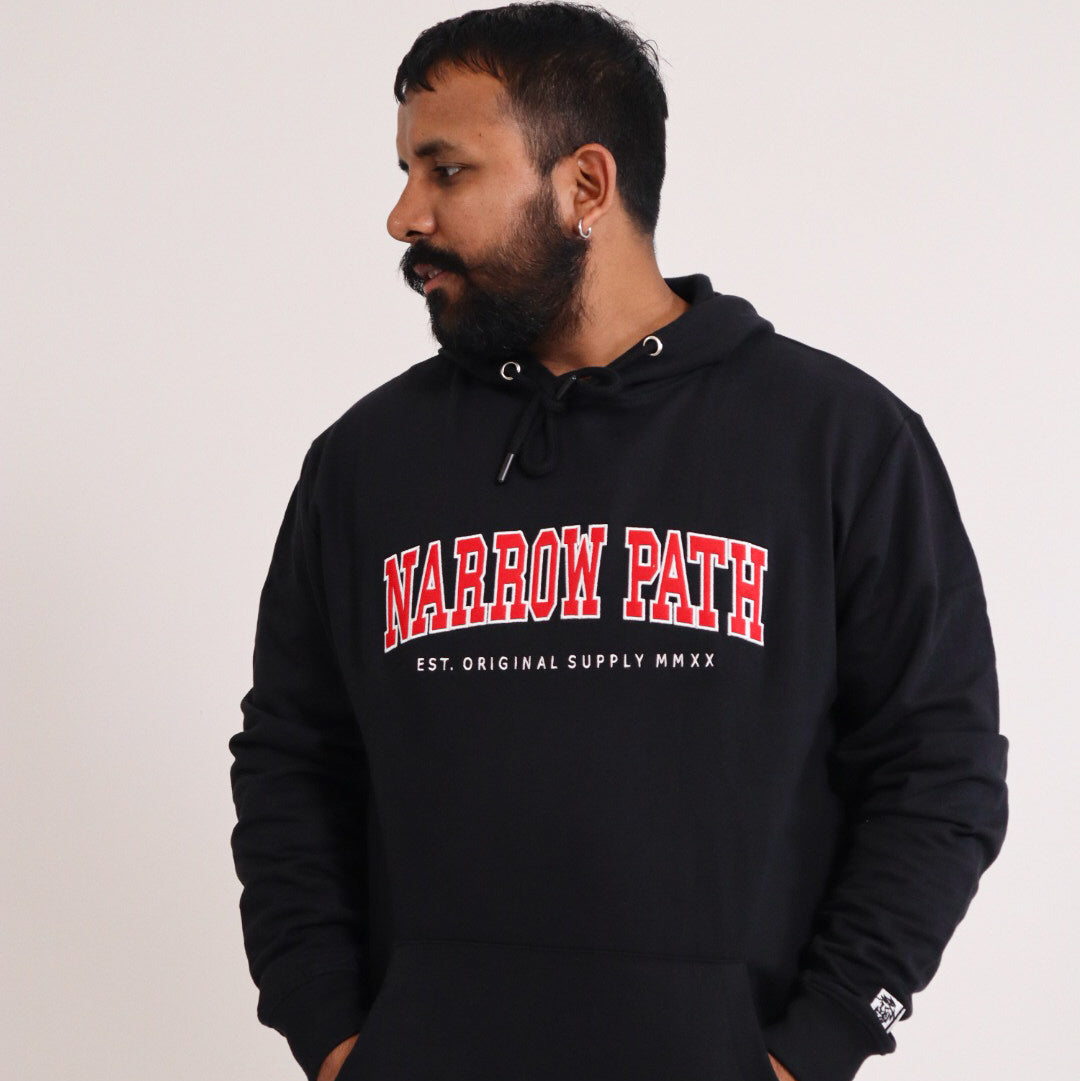 NARROW PATH COLLEGE EMBROIDERED HOODIE BLACK