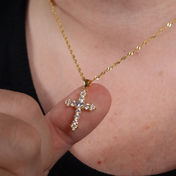 Small Cubic Zirconia Diamond Cross Pendant Necklace
