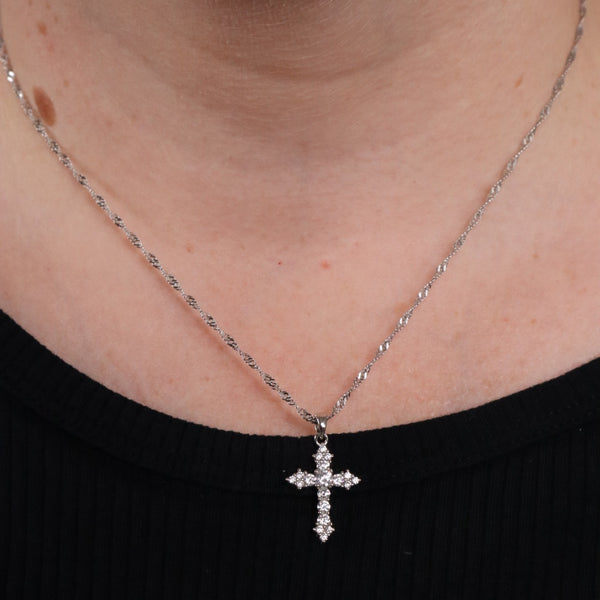 Small Cubic Zirconia Diamond Cross Pendant Necklace