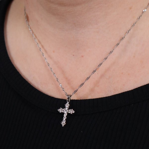Small Cubic Zirconia Diamond Cross Pendant Necklace