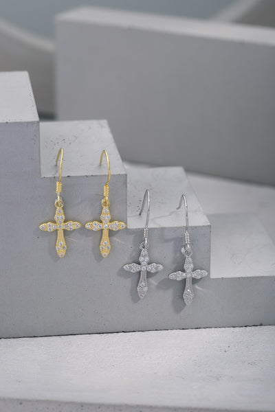Cubic Zirconia Sterling Silver Cross Earrings