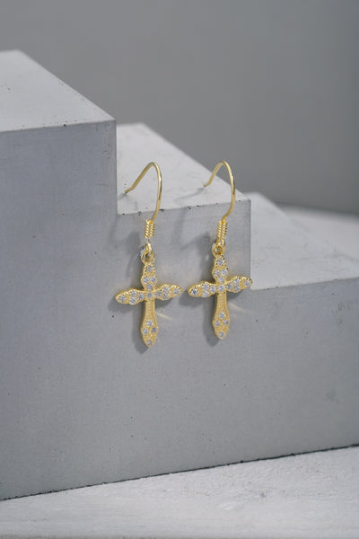 Cubic Zirconia Sterling Silver Cross Earrings