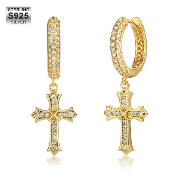 ICED OUT CROSS 925 STERLING SILVER EARRINGS