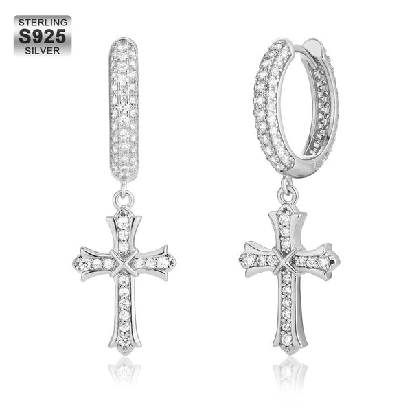 ICED OUT CROSS 925 STERLING SILVER EARRINGS
