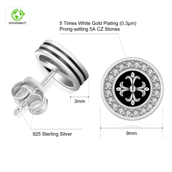 9mm CROSS ICED OUT STERLING SILVER STUD EARRINGS