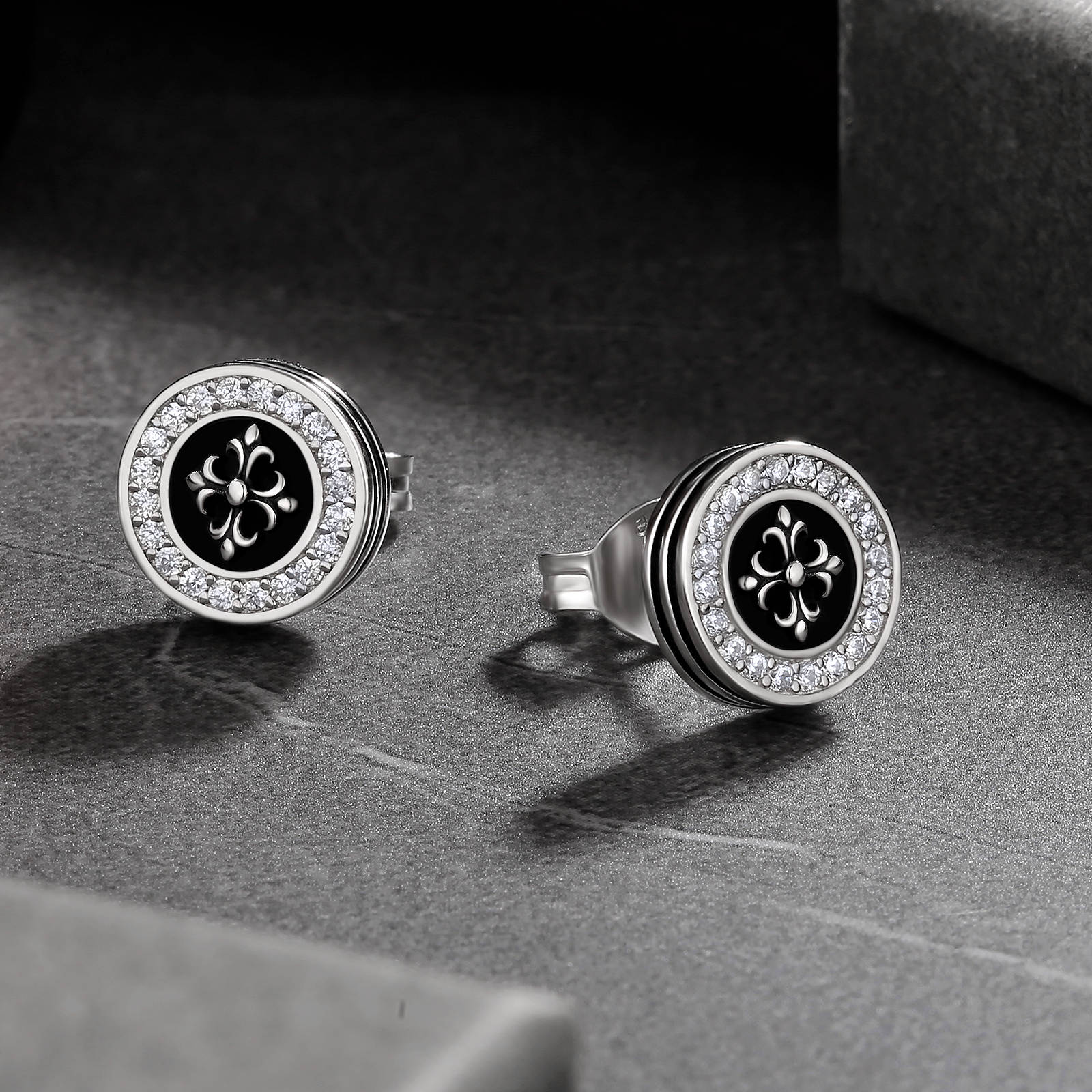 9mm CROSS ICED OUT STERLING SILVER STUD EARRINGS