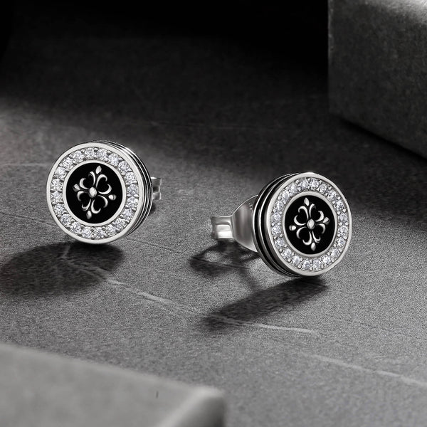 9mm CROSS ICED OUT STERLING SILVER STUD EARRINGS