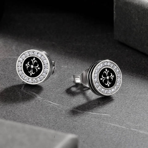 9mm CROSS ICED OUT STERLING SILVER STUD EARRINGS