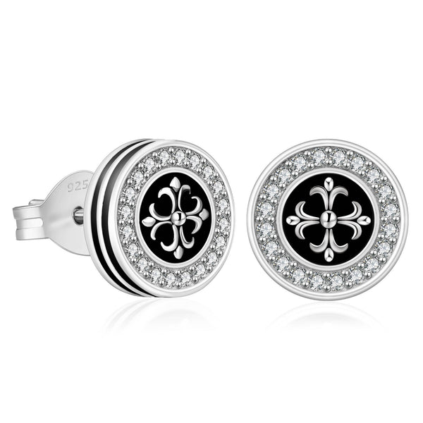 9mm CROSS ICED OUT STERLING SILVER STUD EARRINGS