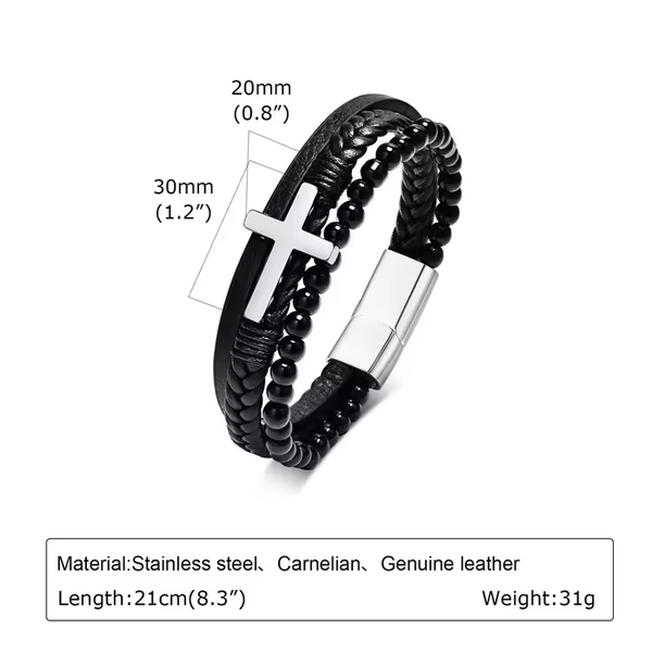 Cross Leather Beaded Bracelet